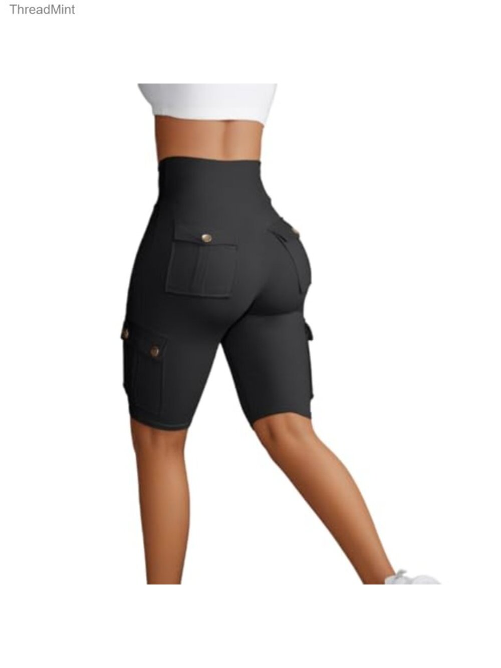 High-Waisted Tummy Control Knee Length Active Shorts with Pockets, 4-Way